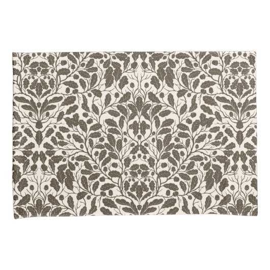 Eiken takken en bladeren, damast patroon in een br kussensloop (Voorkant-Rechts)