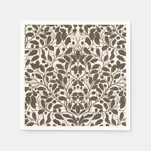 Eiken takken en bladeren, damast patroon in een br servet (Voorkant)