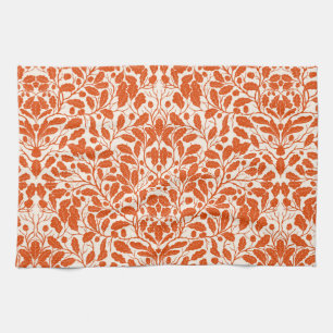 Eiken takken en bladeren, damast patroon in het do theedoek