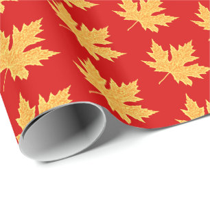 eikenblad — diep rood en saffraan cadeaupapier