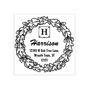 Eikenblad eikels krans   Monogram retouradres Rubberstempel