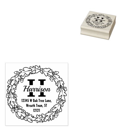 Eikenblad eikels krans | Terugkeeradres monogram B Rubberstempel (Gestempeld)