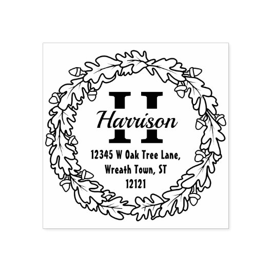 Eikenblad eikels krans | Terugkeeradres monogram B Rubberstempel (Afrduk)