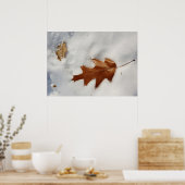 eikenblad op de sneeuw poster (Keuken)