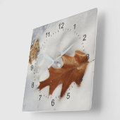 eikenblad op de sneeuw vierkante klok (Hoek)