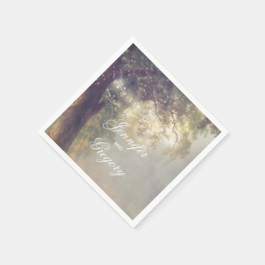 Eikenboom en String Lights Rustieke Tuin Huwelijk Servet (Hoek)