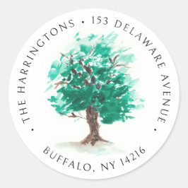 Eikenboom met de hand getekend Waterverf retouradr Ronde Sticker