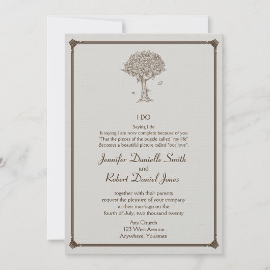 Eikenboom schets bruiloft kaart (Voorkant)