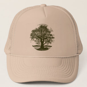 Eikenboom Silhouet in Vintage Stijl Rustieke Bos Trucker Pet