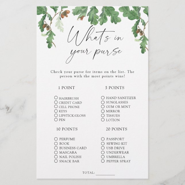 Eikenboom - Wat zit er in je tas spel (Voorkant)