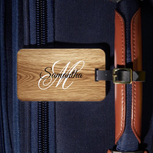 Eikenhout afbeelding fancy monogram bagagelabel (Voorkant Insitu 4)