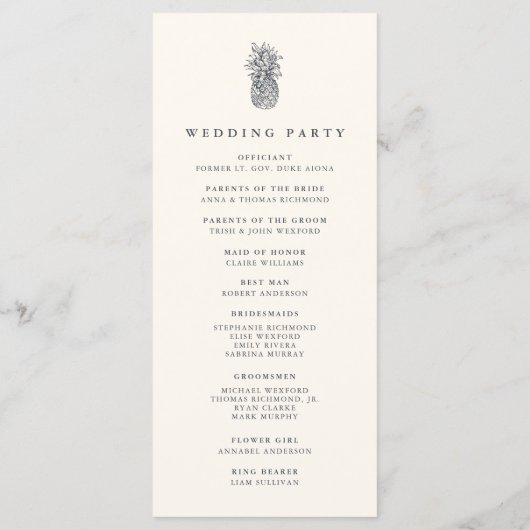 Eiland  ananas bruiloft ceremonie programma (Achterkant)