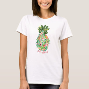 Eiland Ananas Tropische Bloemen Persoonlijke Naam T-shirt