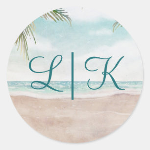 Eiland Breeze Geschilderde Strand Scène Monogram B Ronde Sticker