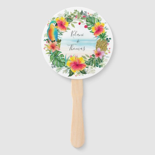 Eiland Breeze | Tropisch strand Waterverf bruiloft Handwaaier (Voorkant)