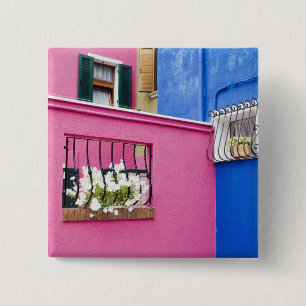eiland Burano, Burano, Italië. Colorful Burano Vierkante Button 5,1 Cm