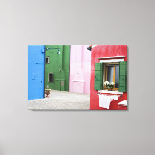 Eiland Burano, Burano, Italië. Kleurrijk Burano 2 Canvas Afdruk