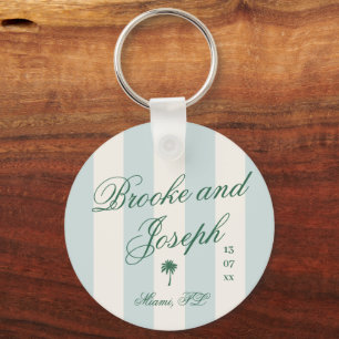 Eiland Palm Streep Cabana Strand Retro blauwe trou Sleutelhanger