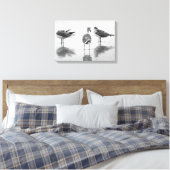 Eiland Strand Zeemeeuwen Zwart + Wit Canvas Afdruk (Insitu (Slaapkamer))