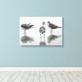 Eiland Strand Zeemeeuwen Zwart + Wit Canvas Afdruk (Insitu (Houten vloer))
