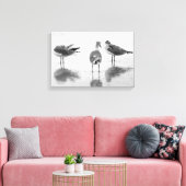 Eiland Strand Zeemeeuwen Zwart + Wit Canvas Afdruk (Insitu (Woonkamer))