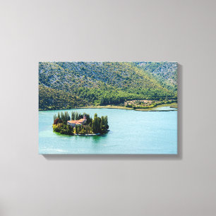Eiland van Visovac-klooster in Krka NP - Kroatië Canvas Afdruk