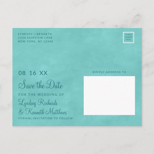 Eilandbries zandstrand scène Bewaar de datum Aankondigingskaart (Achterkant)