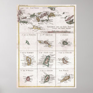 eilanden van de Caraïbische kaart (1780) Poster
