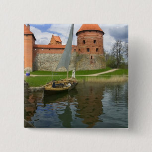 Eilandkasteel aan het Galvemeer, Trakai, Litouwen Vierkante Button 5,1 Cm