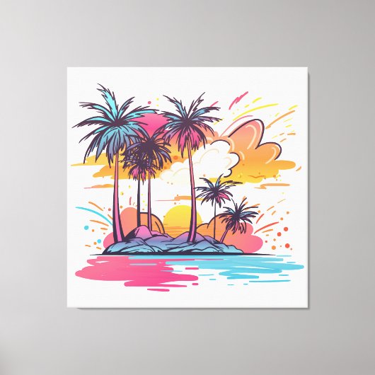 Eilandlandschap met palmbomen canvas afdruk (Voorkant)