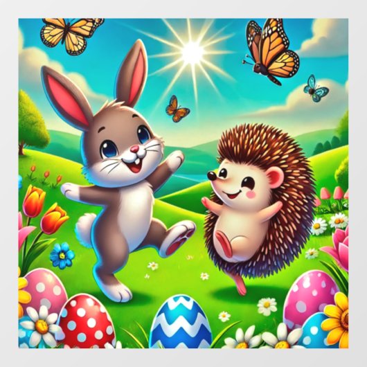 Ein glücklicher Hase und Igel Raamsticker (Vel)