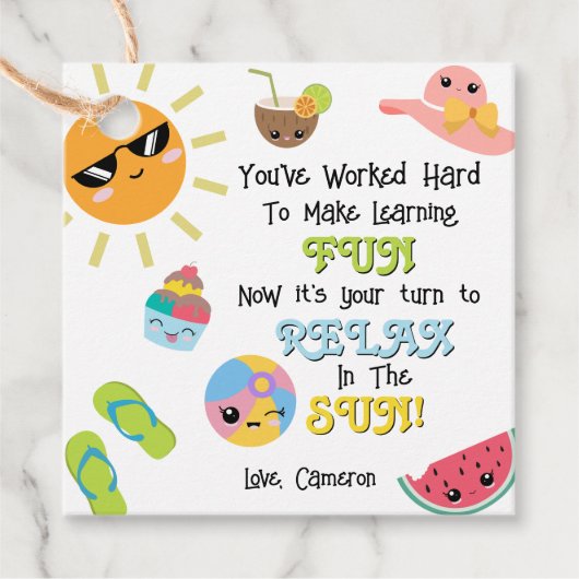 Eind van het jaar Zomerleraar Dank u Label (Voorkant)