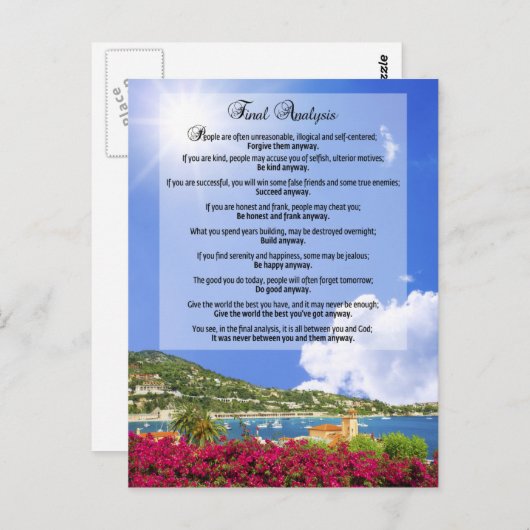 Eindanalyse: "Doe het hoe dan ook" Briefkaart (Voorkant / Achterkant)