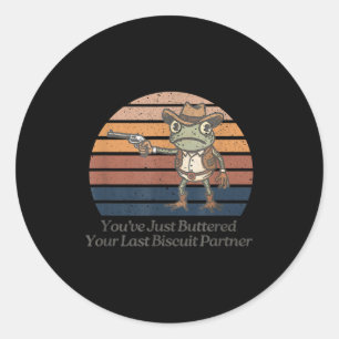 Eindbeschuit partner cowboy kikker ronde sticker