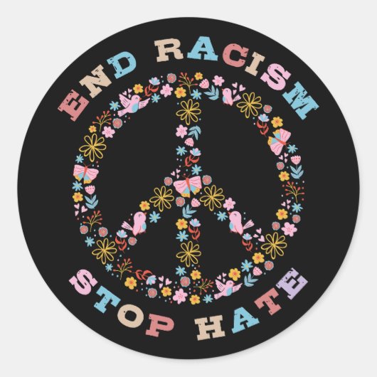 Einde racisme Stop haat Ronde Sticker (Voorkant)