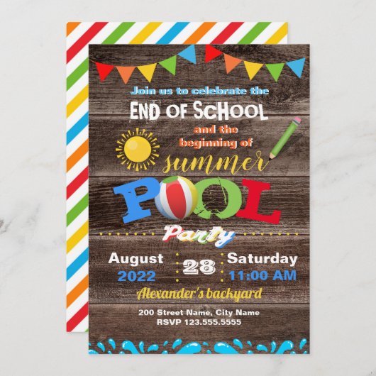 Einde school Begin zomerpool Kaart (Voorkant / Achterkant)