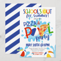 Einde School Pizza & Pool Party Uitnodiging