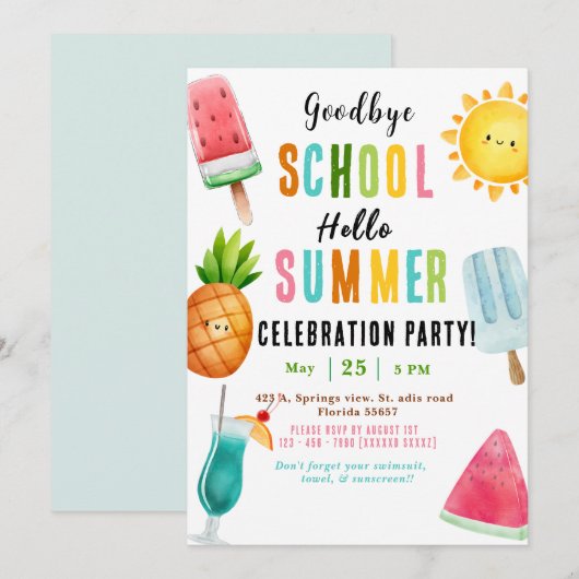 Einde schooljaar Zomerfeest Kaart (Voorkant / Achterkant)