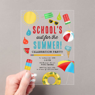 Einde van de School Fun Kinder Summer Pool Party Acryl Uitnodigingen