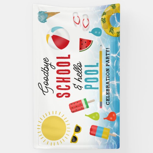 Einde van de School Fun Kinder Summer Pool Party Spandoek (Verticaal)