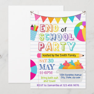 Einde van de schoolfeest bewerkbare uitnodiging, s kaart