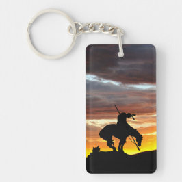 Einde van de trein met zonsondergang sleutelhanger