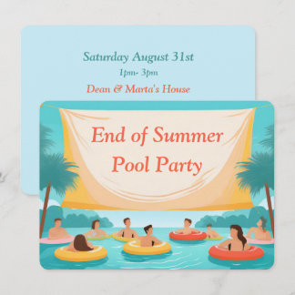 Einde van de zomer zwembadfeest aangepaste uitnodi kaart
