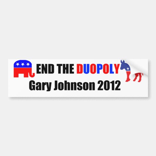 Einde van het duopolie - Gary Johnson 2012 Bumpersticker (Voorkant)