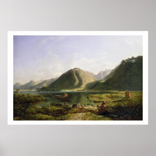 Einde van het meer van Genève, 1835 (olie op doek) Poster