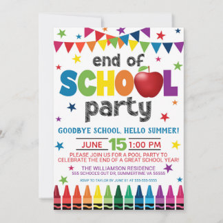 Einde van het schoolfeest uitnodiging, zomergraad kaart