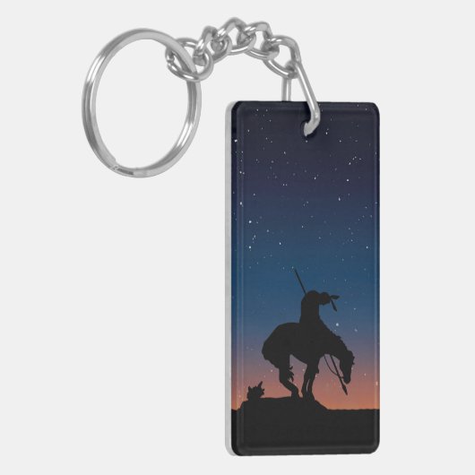 Einde van het spoor met zonsondergang en sterren sleutelhanger (Voorkant Links)