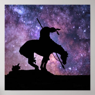 Einde van het spoor Silhouette met melkwegsterren Poster