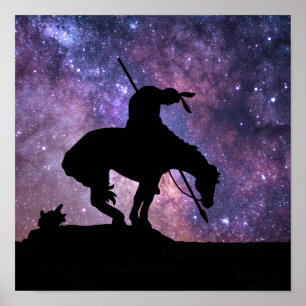 Einde van het spoor Silhouette met melkwegsterren Poster