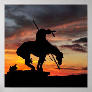 Einde van het spoor Silhouette met zonneklaar Post Poster